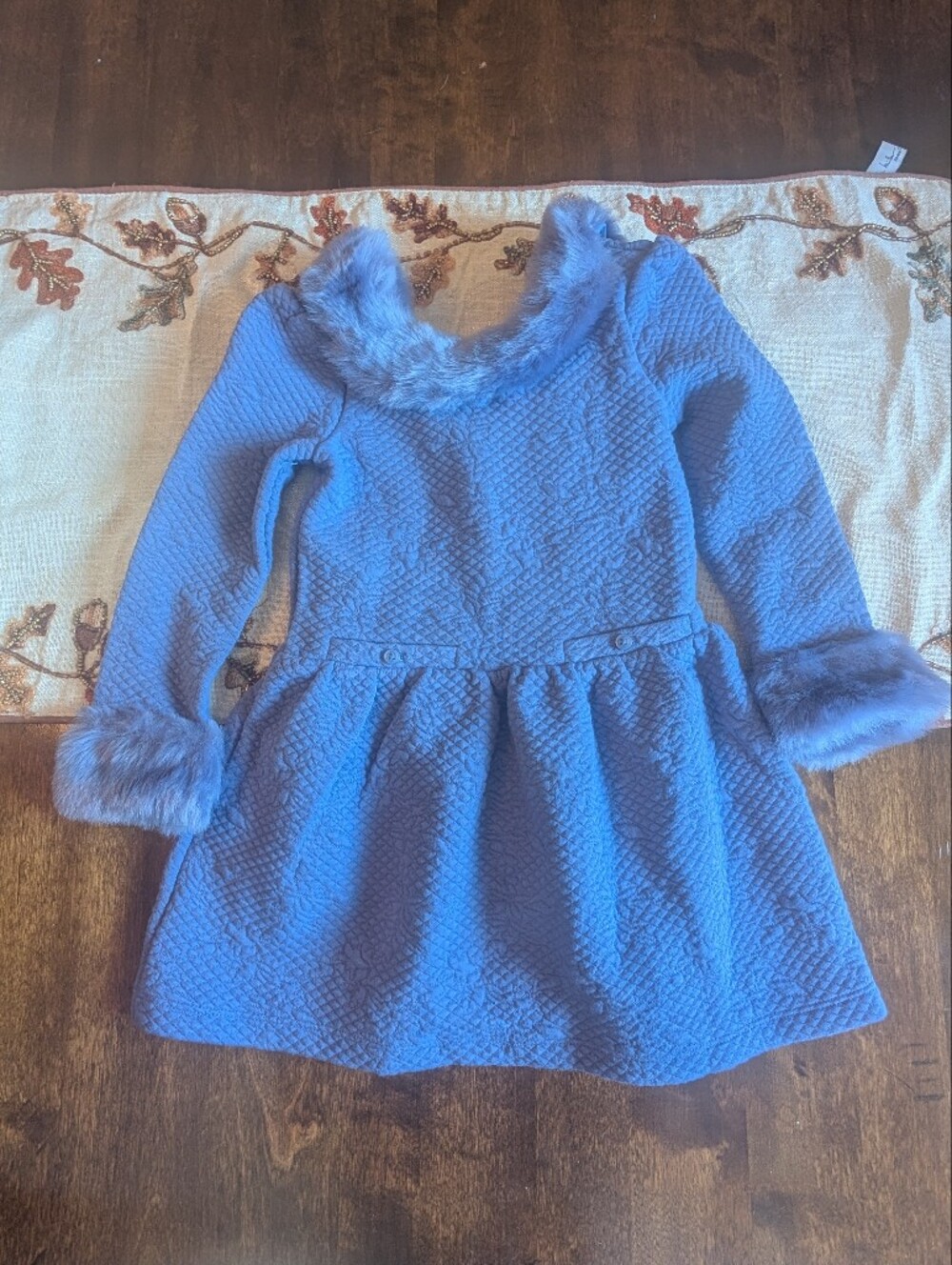 Janie and Jack Blue Quilted Sweater Dress with Faux-Fur Trim/ Nwt